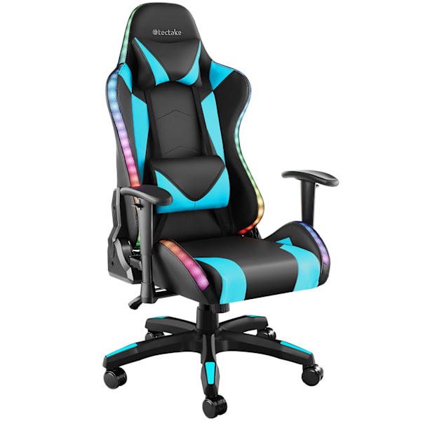 tectake Gamerstol Tartaros, LED, massagefunktion -  sort/azur Azure