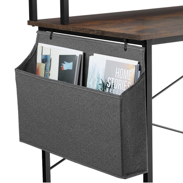 tectake Skrivebord med hylde og stofpose -  Industrielt mørkt træ, rustikt Dark brown