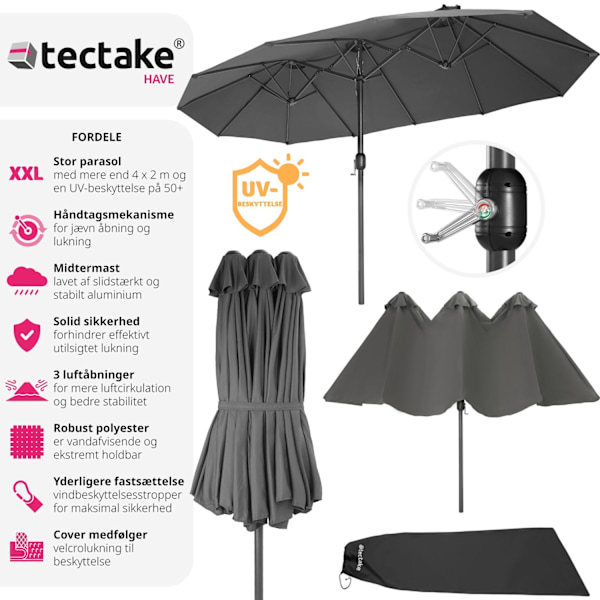tectake Parasol Silia 460x270cm -  grå Grey
