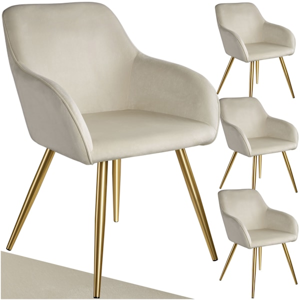 tectake Stol Marilyn velour, guld -  creme/guld creme/guld