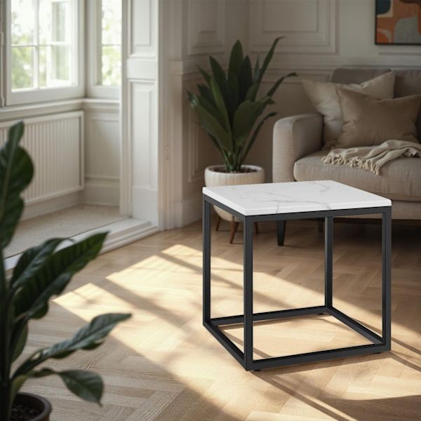 Marmor sidebord Alysia, kvadratisk - sort/hvid White
