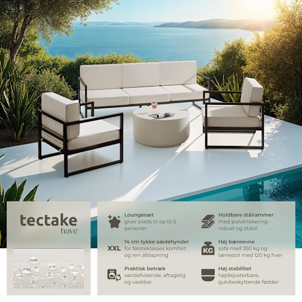 tectake Loungesæt Comosa til 5 personer, XXL-polstring Beige