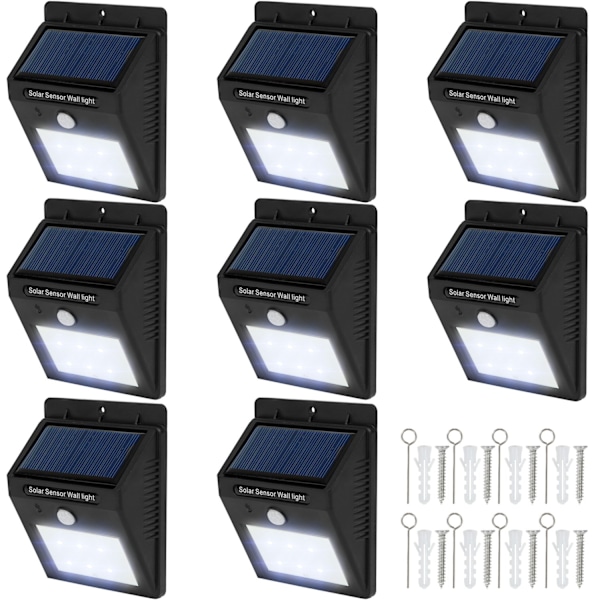 tectake 8x LED lampe med bevægelsessensor og solceller Black