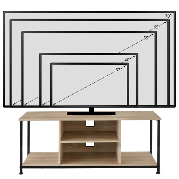 tectake Tv-bord med 4 åbne rum og justerbar hylde - 120 cm Light brown