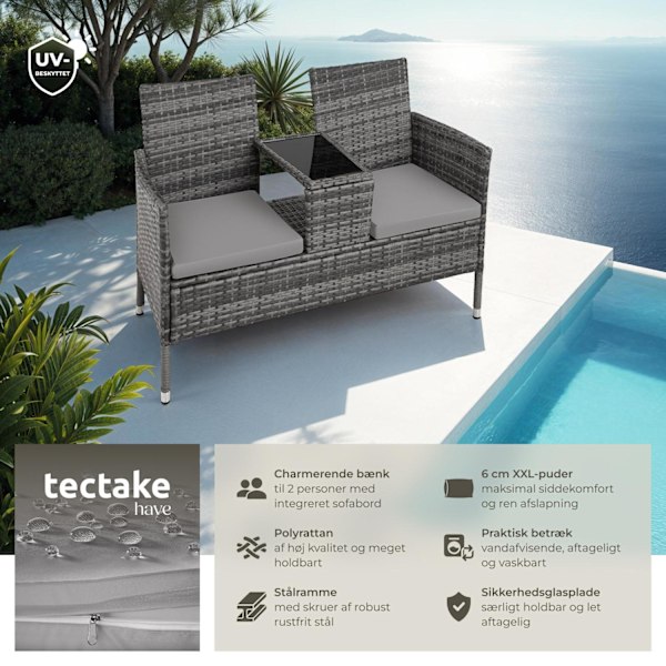 tectake Polyrattan havestole med bord -  grå/lysegrå Light grey