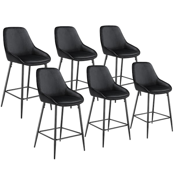 Barstol Siera med rygstøtte - Velour sort/sort,Sæt med 6 stk. Velour sort/sort