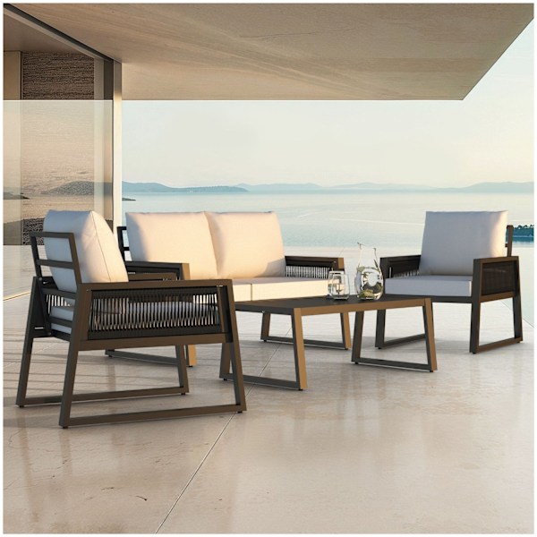 tectake Gartenlounge-sæt Captive i reb-design - Sæt 1 (1 x sofa / 1 x bord / 2 x lænestole) Sæt 1 (1 x sofa / 1 x bord / 2 x lænestole) Graphite grey