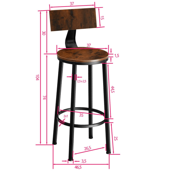 tectake 2 barstole Poole -  Industrielt mørkt træ, rustikt Dark brown