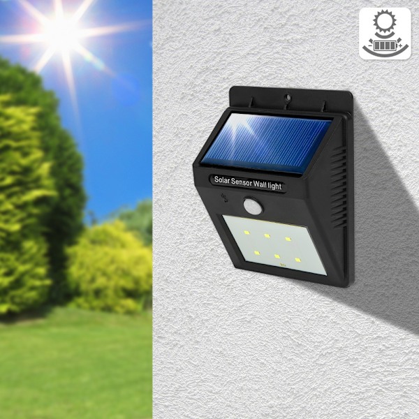 tectake 10x LED lampe med bevægelsessensor og solceller Black