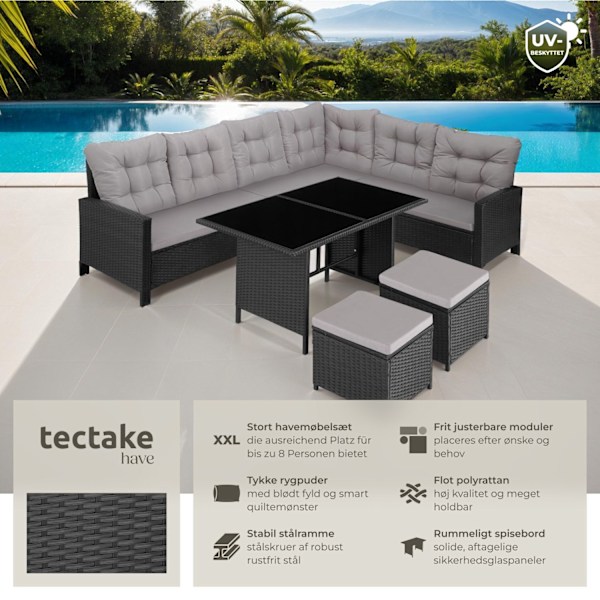 tectake Polyrattan havemøbelsæt Barletta -  sort Black