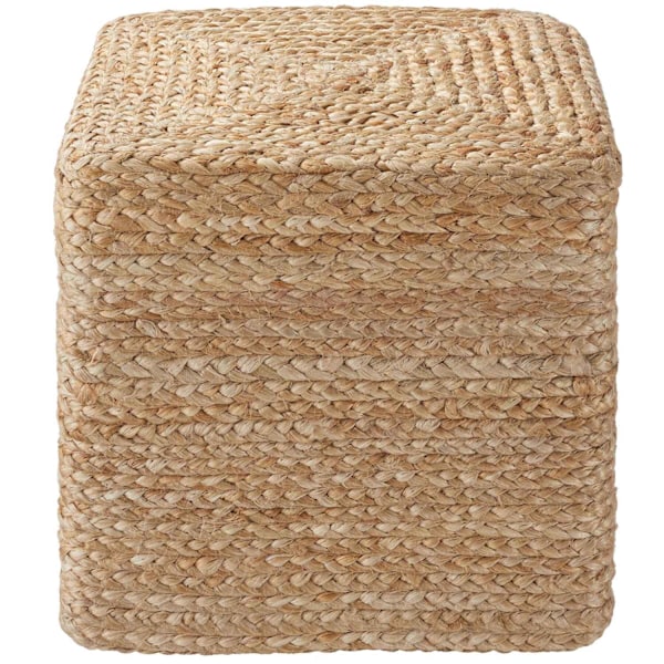 tectake Håndlavet puf Banno Cube i jute, firkantet, boho-stil Beige