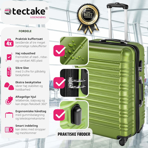 tectake Kufferter, sæt med 4 dele -  grøn Green one size