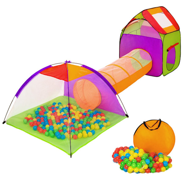 tectake Børnetelt med tunnel, 200 bolde og taske -  flere farver Multicolor