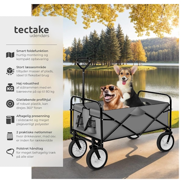 tectake Foldbar trækvogn, bæreevne 80 kg -  grå Grey