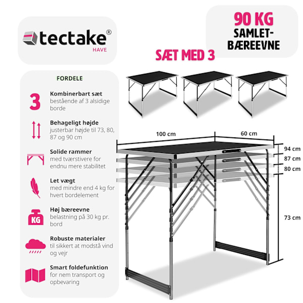 tectake Sæt med 3 klapborde Black