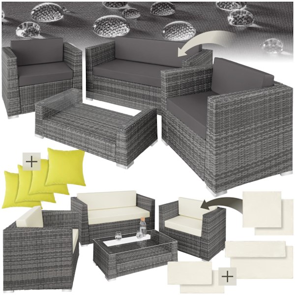 tectake Polyrattan loungesæt München -  grå Grey
