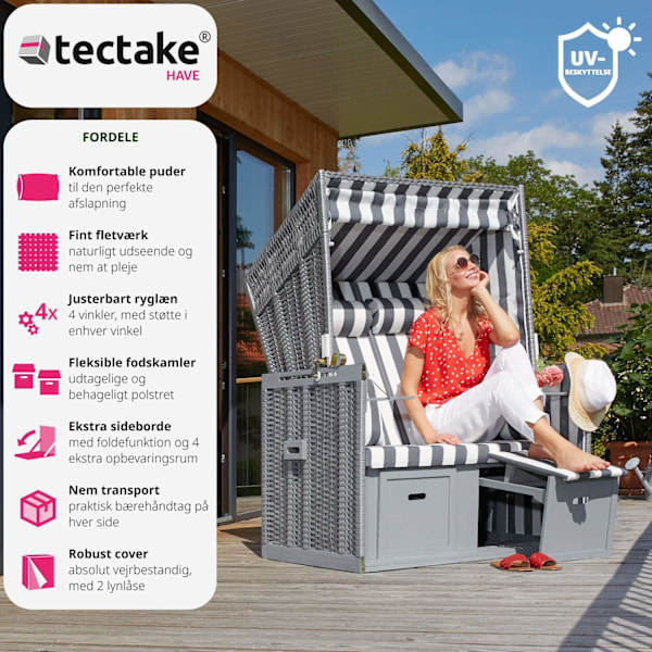 tectake Strandkurv med polstring med overtræk -  grå/hvid White