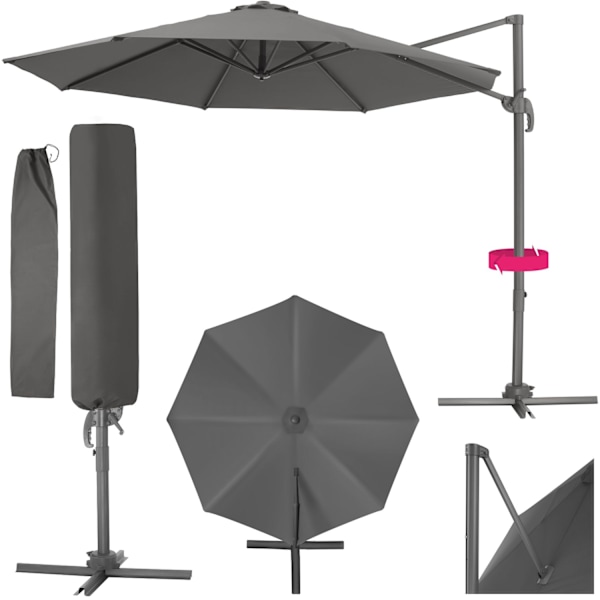 tectake Parasol Daria med overtræk 300cm -  grå Grey