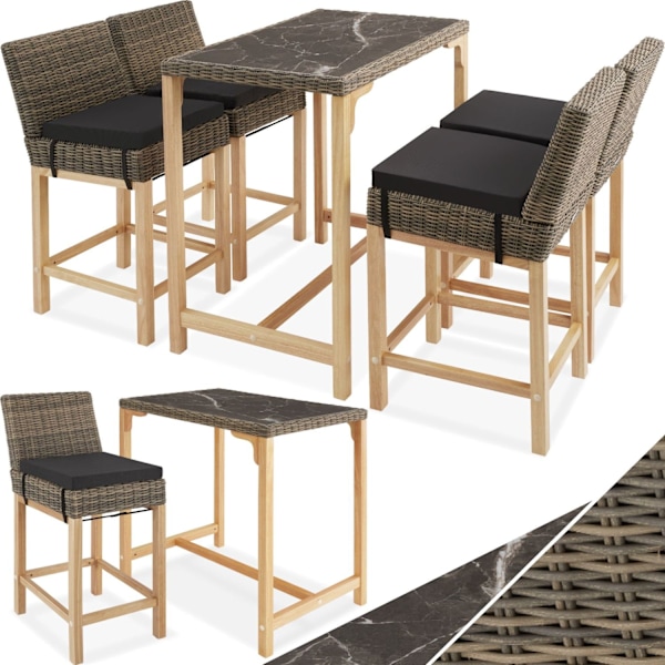 tectake Polyrattan barbord Kutina med 4 stole Latinan -  natur Nature