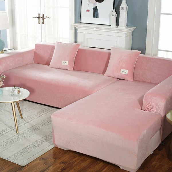 Hjørnesofabetræk med armlæn L-formet stretch beskyttende sofabetræk sofa (L-formet hjørnesofa, køb venligst to stykker)-Pink Double 145-185cm,