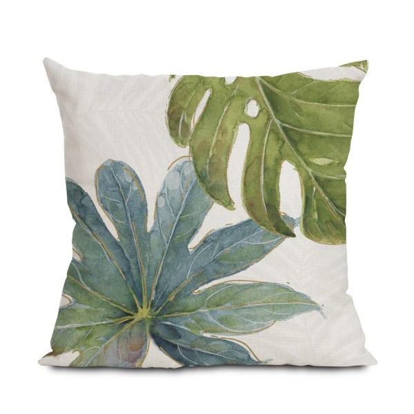 Akvarell Tropical Leaves Pute Pute Sofa Pute Bilryggstøtte Lin Putetrekk (putekjerne ikke inkludert), 45*45cm,