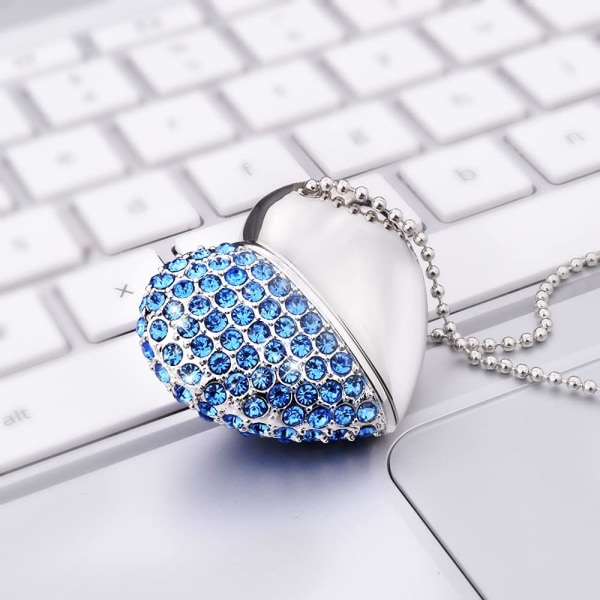 Hjerteformet U-disk (32 GB blått diamanthjerte),