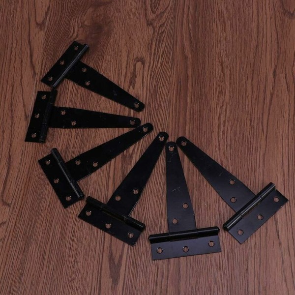 12 stykker 4 tommer sort maling galvaniseret trekantet hængsel T-hængsel T-hængsel metal jern anti-rust dørhængsel, Til boligmøbler