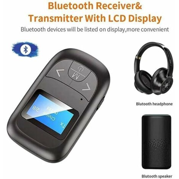 3-i-1 Bluetooth-sender og mottaker, Bluetooth 5.0-sender med skjerm, trådløs Bluetooth-mottaker med 3.5