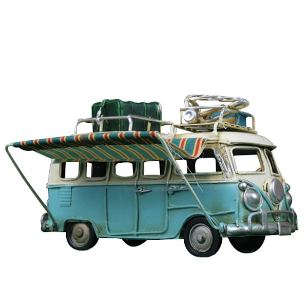 Metall Bilmodell Vintage RV Husbil Leksak Simulointi Limousine Strandbuss Heminredning För Desktop Hylla Red
