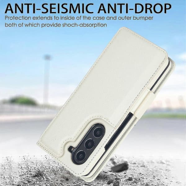 Sammenleggbart telefondeksel i skinn til Samsung Galaxy Z Fold5 White