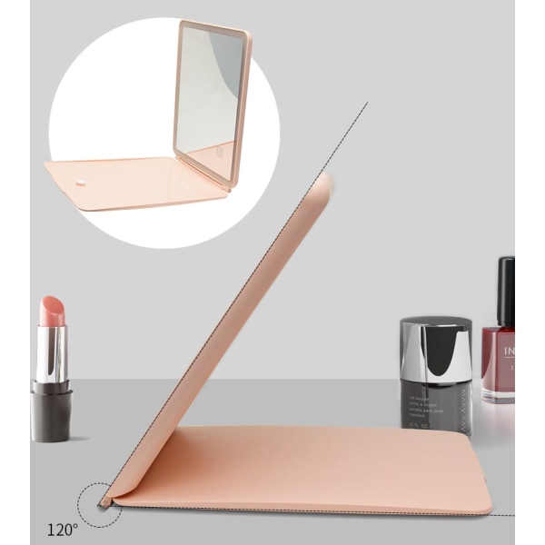 LED Light Touch -meikkipeili, kannettava kääntyvä taitettava peili, suuri peilikuvameikkipeili, teräväpiirtomeikkipeili (vaaleanpunainen, kolmivärinen valo),