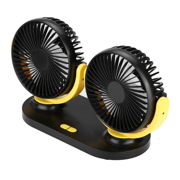 USB Dobbelt Hoved Bilventilator Bærbar Aircondition 12V Sort Gul