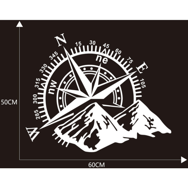 Reflekterende bilklistremerke, trykt fjellkompass, dør, panser (svart 60 x 48,6 cm)