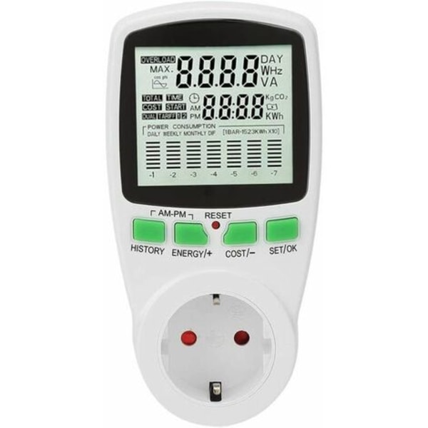 0,000KWh-9999 KWh 0-16A Mini Smart Power Meter-uttak 0,000KWh-9999KWh Flerfunksjons strømmonitor Strømforbruk