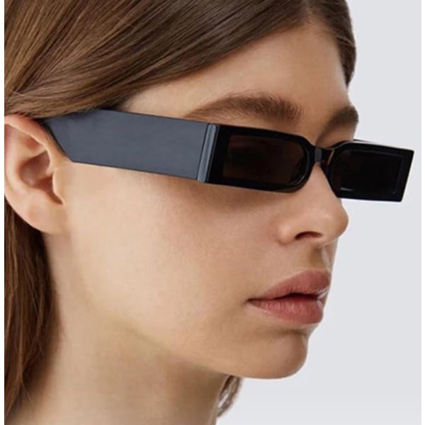 Europeisk og amerikansk solbriller med smal innfatning Liten innfatning fotosolbriller med solbeskyttelsesbriller (blank svart og helgrå (bildet)),