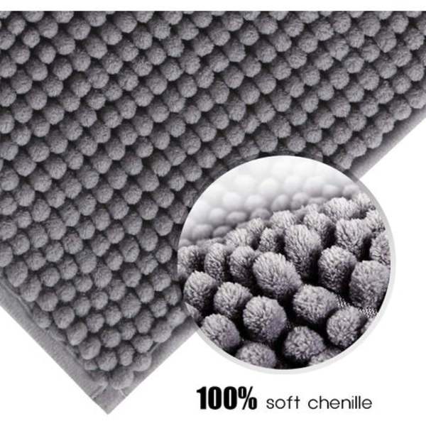 Halkfri, absorberande badmatta 80cm x 50cm Chenille Microfiber duschmatta för badrum, grå