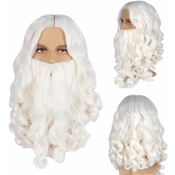 Julemands tilbehørssæt, hvid, med paryk og skæg