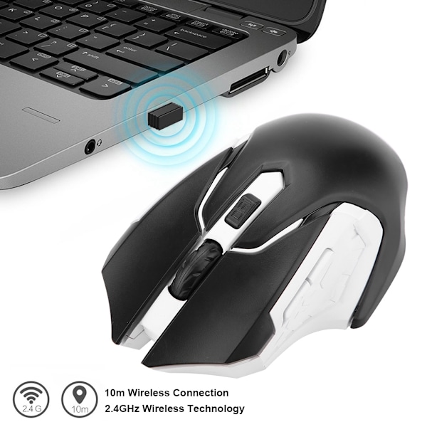 Ergonomisk 1200DPI Trådløs Gaming Mus med 2.4G Forbindelse - Komfortabel Greb, Ingen Lag - Sort