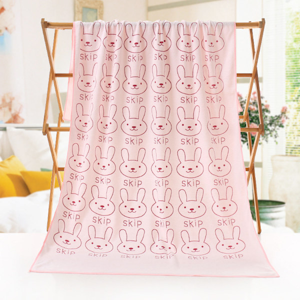 Mikrofiberbadehåndkle 70*140 Absorberende tegneserietrykt mykt vanlig preget badehåndkle for voksne (lyserosa kaninhode)