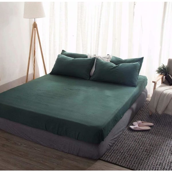 GrouopM Tummanvihreä yksinkertainen yksivärinen harjattu sängynpussi neliosainen set alasti nukkuvaa Nordic Rocca puuvillaa kaksinkertainen cover