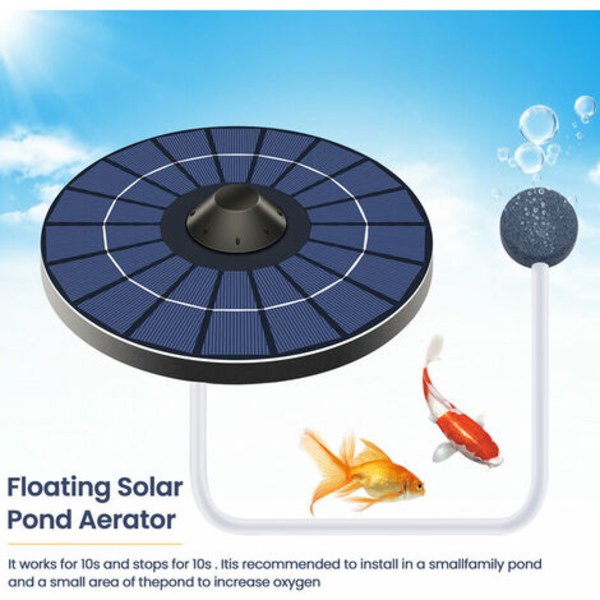 Solar oksygenpumpe for dam med luftslange og boblestein fiskedam lufter Oksygenator for fuglebadfontene liten dam