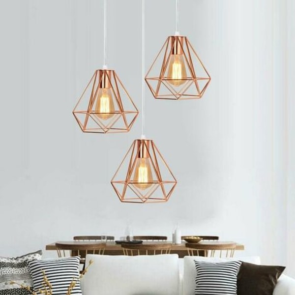 Lys Diamond Shape Pendant Lysekrone til Soveværelse Stue Bar Rose - Rose Gold