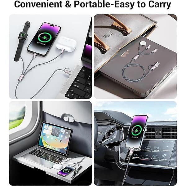 3i2 USB C-kabel til Apple Watch-oplader/iPhone-oplader/til Apple Interface Multi-opladningskabel Camping Essentials[ht] Flashy purple