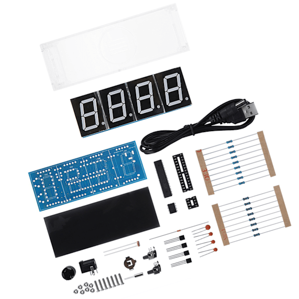 4-sifret DIY Digital LED Klokkesett - Automatisk Visning av Tid og Temperatur - Grønn Elektronisk DIY Klokkesett Green