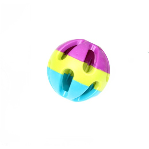 3 stycken klingande trefärgad plastkringleksak, färgkringboll, husdjursleksaker (BO-4001: cirka 7,5 cm i diameter)
