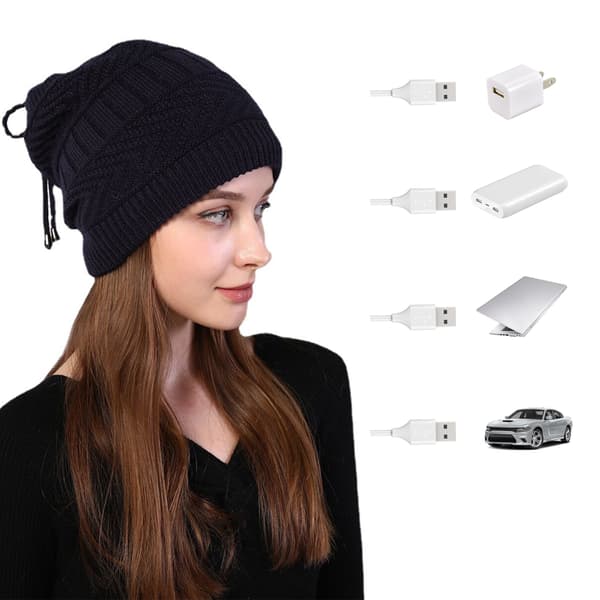 USB Uppvärmd Mössa Stickad Utomhus Vinter Varm Hatt Halsduk