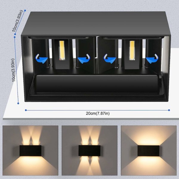 Musta 24W lämmin valo ulkoseinävalaisin vedenpitävä moderni minimalistinen olohuone super kirkas led himmennys, sisä- ja