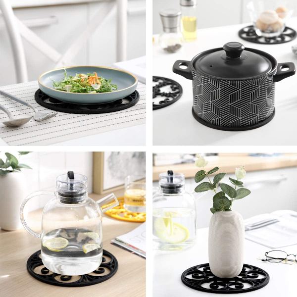 Teekannu Kitchen Trivet - Liukumaton lämmönkestävä Moderni Keittiö Hot Pad Pata ja Parila Black Trivet Set , 3 kpl