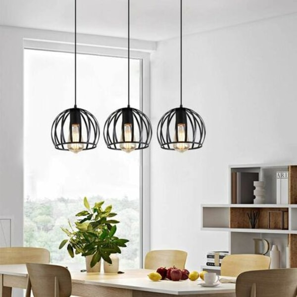 Industriell design taklampa i form av en metallbur, ljuskrona med 3 lampskärm för vardagsrum, sovrum, matsal
