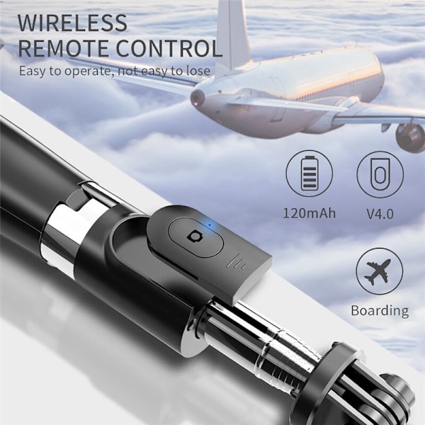 L02 sort (send Gopro adapter) Bluetooth selfie stick kompatibel med alt-i-et actionkamera